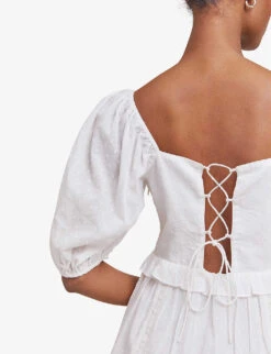 By Malina Alessia Puff-shoulder Cotton Mini Dress -Reisi Clothing Shop R03973282 WHITE ALT05