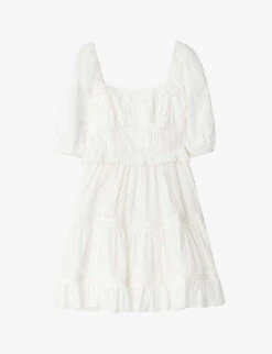 By Malina Alessia Puff-shoulder Cotton Mini Dress