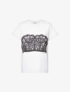 Alexander McQueen Corset-print Cotton-jersey T-shirt