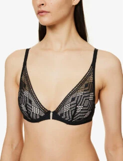 Passionata Ondine Sheer Stretch-lace Plunge Bra -Reisi Clothing Shop R03983034 011BLACK ALT04