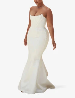 Ines Flared Satin Wedding Dress -Reisi Clothing Shop R03983460 IVORY ALT02