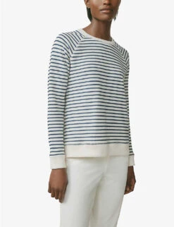 Striped Round-neck Organic Cotton-blend Sweatshirt -Reisi Clothing Shop R03985260 STRIPE ALT02