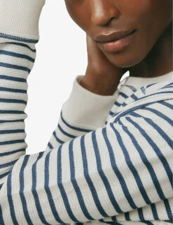 Striped Round-neck Organic Cotton-blend Sweatshirt -Reisi Clothing Shop R03985260 STRIPE ALT04