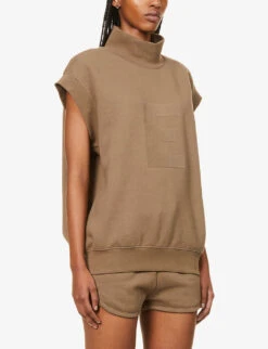 ESSENTIALS High-neck Brand-badge Cotton-blend Top -Reisi Clothing Shop R03991646 WOOD ALT02