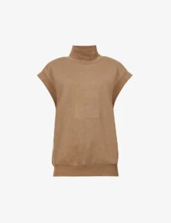 New Release 9 ESSENTIALS High-neck Brand-badge Cotton-blend Top