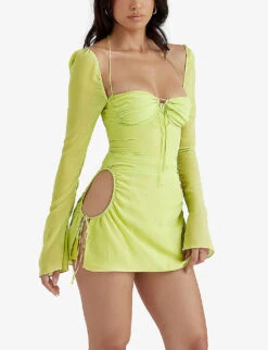 Baby Cut-out Woven Mini Dress -Reisi Clothing Shop R03992327 LIME ALT02