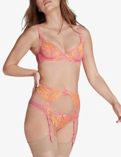 AGENT PROVOCATEUR Yara High-rise Stretch-mesh Suspender Belt -Reisi Clothing Shop R03992382 BUBBLEGUMSUNFLOWER ALT02