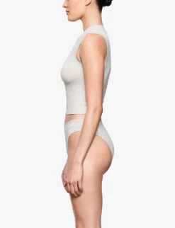 Cotton Jersey Mock-neck Stretch-cotton Top -Reisi Clothing Shop R03994930 LIGHTHEATHERGREY ALT02