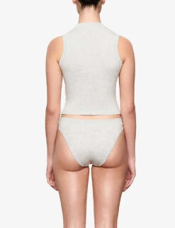 Cotton Jersey Mock-neck Stretch-cotton Top -Reisi Clothing Shop R03994930 LIGHTHEATHERGREY ALT03