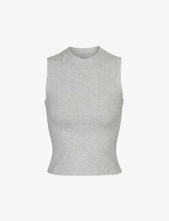 Cotton Jersey Mock-neck Stretch-cotton Top