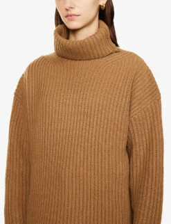 Joseph Roll-neck Split-sides Wool Jumper -Reisi Clothing Shop R03996040 CAMEL ALT04