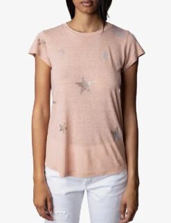 Zadig & Voltaire Star-pattern Diamante-embellished Cotton-blend T-shirt -Reisi Clothing Shop R04000175 SUGAR ALT02