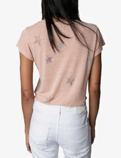 Zadig & Voltaire Star-pattern Diamante-embellished Cotton-blend T-shirt -Reisi Clothing Shop R04000175 SUGAR ALT03