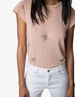 Zadig & Voltaire Star-pattern Diamante-embellished Cotton-blend T-shirt -Reisi Clothing Shop R04000175 SUGAR ALT04