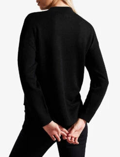 Ted Baker Elonia Logo-embroidered Mock-neck Stretch-knit Jumper 9 Ted Baker Elonia Logo-embroidered Mock-neck Stretch-knit Jumper -Reisi Clothing Shop R04004994 BLACK ALT03