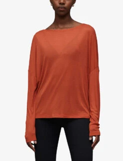 AllSaints Francesco Rita Semi-sheer Woven T-shirt 9 AllSaints Francesco Rita Semi-sheer Woven T-shirt -Reisi Clothing Shop R04006701 RUSTBROWN ALT02
