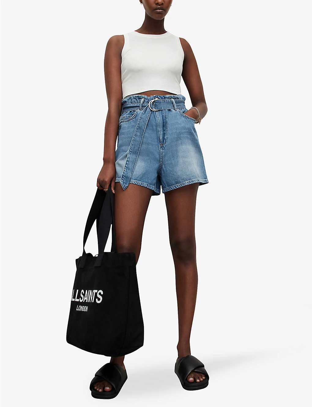 AllSaints Palmer High-rise Paper-bag Waist Denim Shorts 4 AllSaints Palmer High-rise Paper-bag Waist Denim Shorts - Image 2