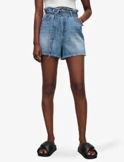 AllSaints Palmer High-rise Paper-bag Waist Denim Shorts 10 AllSaints Palmer High-rise Paper-bag Waist Denim Shorts -Reisi Clothing Shop R04008766 MIDINDIGOBLU ALT02
