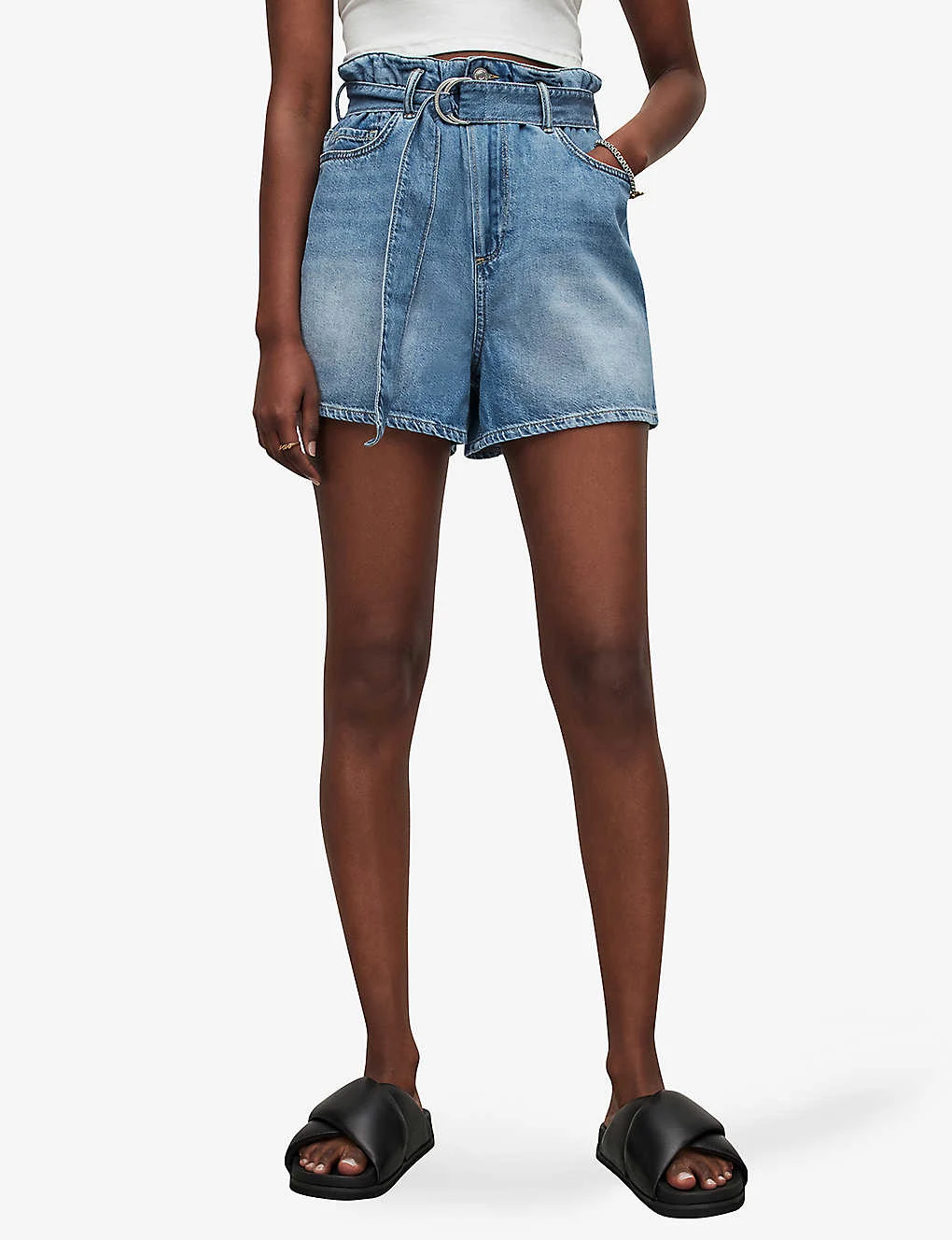 AllSaints Palmer High-rise Paper-bag Waist Denim Shorts 5 AllSaints Palmer High-rise Paper-bag Waist Denim Shorts - Image 3