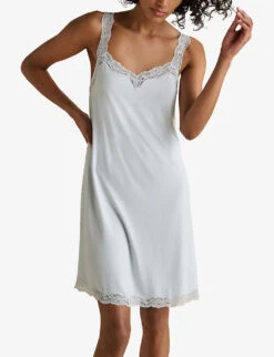 Lace-embroidered Strap Stretch-jersey Nightdress -Reisi Clothing Shop R04012244 PALEBLUE ALT02