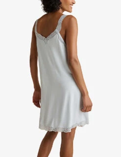 Lace-embroidered Strap Stretch-jersey Nightdress -Reisi Clothing Shop R04012244 PALEBLUE ALT03