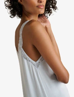 Lace-embroidered Strap Stretch-jersey Nightdress -Reisi Clothing Shop R04012244 PALEBLUE ALT04