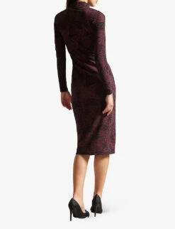 Ted Baker Elonar Floral-print High-neck Stretch-cotton Midi Dress -Reisi Clothing Shop R04031984 BLACK ALT02