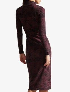 Ted Baker Elonar Floral-print High-neck Stretch-cotton Midi Dress -Reisi Clothing Shop R04031984 BLACK ALT03