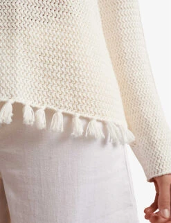 Tassel-trim Crochet Organic-cotton Jumper -Reisi Clothing Shop R04044642 PORCELAIN ALT03