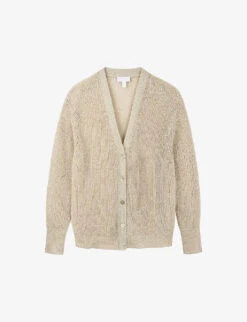 V-neckline Sparkle-knit Linen-blend Cardigan