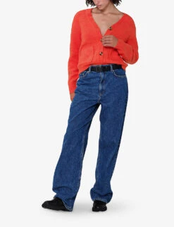 Griffin V-neck Recycled Polyester-blend Knitted Cardigan -Reisi Clothing Shop R04061052 TOMATO ALT01