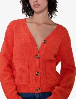 Griffin V-neck Recycled Polyester-blend Knitted Cardigan -Reisi Clothing Shop R04061052 TOMATO ALT04
