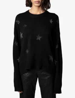 Zadig & Voltaire Markus Star-embellished Cashmere Jumper -Reisi Clothing Shop R04061479 NOIR ALT02