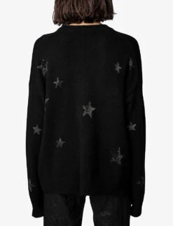 Zadig & Voltaire Markus Star-embellished Cashmere Jumper -Reisi Clothing Shop R04061479 NOIR ALT03