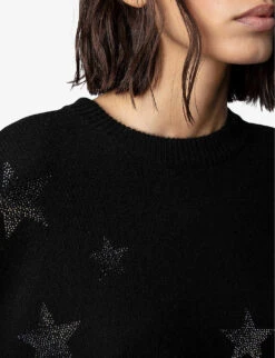 Zadig & Voltaire Markus Star-embellished Cashmere Jumper -Reisi Clothing Shop R04061479 NOIR ALT04