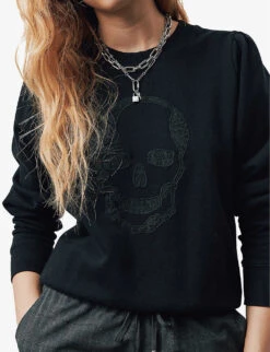 Ikks Embroidered Cotton-blend Sweatshirt -Reisi Clothing Shop R04063176 BLACK ALT04