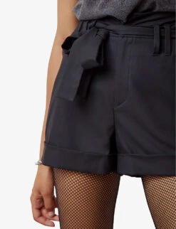 Ikks Belted High-waisted Stretch-woven Shorts -Reisi Clothing Shop R04063189 BLACK ALT04