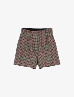 Ikks Checked High-rise Wool-blend Shorts