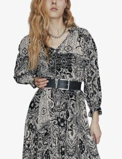 Ikks Scarf-print Woven Mini Dress -Reisi Clothing Shop R04063218 BLACK ALT02