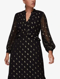 Whistles Dobby Polka-dot Chiffon Midi Dress -Reisi Clothing Shop R04063904 BLACK ALT02