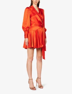 Zimmermann Plunge-neck Wrap-over Silk Mini Dress -Reisi Clothing Shop R04065788 RED ALT02