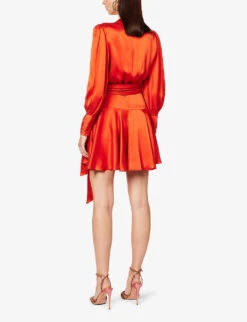 Zimmermann Plunge-neck Wrap-over Silk Mini Dress -Reisi Clothing Shop R04065788 RED ALT03