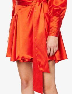 Zimmermann Plunge-neck Wrap-over Silk Mini Dress -Reisi Clothing Shop R04065788 RED ALT05