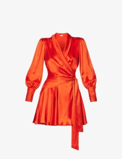 Zimmermann Plunge-neck Wrap-over Silk Mini Dress