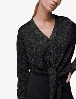 Whistles Sparkle Wool-blend Tie Cardigan -Reisi Clothing Shop R04067955 BLACK ALT02