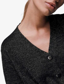 Whistles Sparkle Wool-blend Tie Cardigan -Reisi Clothing Shop R04067955 BLACK ALT04