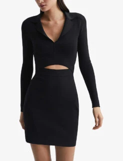 Reiss Freya Cut-out Stretch-knit Mini Dress -Reisi Clothing Shop R04068086 BLACK ALT02