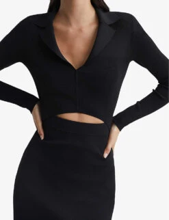 Reiss Freya Cut-out Stretch-knit Mini Dress -Reisi Clothing Shop R04068086 BLACK ALT04
