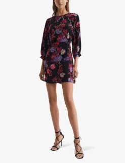 Reiss Paulina Floral-print Woven Mini Dress -Reisi Clothing Shop R04068087 BLACKPINK ALT02