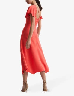 Reiss Eleni Cap-sleeve Woven Midi Dress -Reisi Clothing Shop R04068088 CORAL ALT02